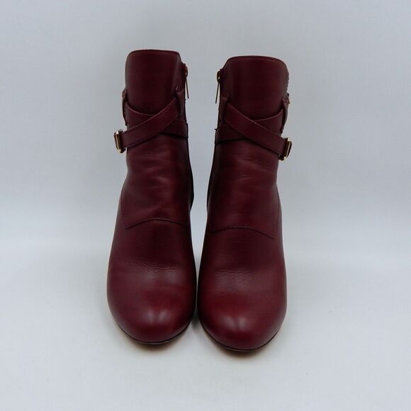 Jimmy Choo Mitchel 100 Wine Burgundy Leather Ankle Boots Booties Women Size 37.5 - Picture 2 of 15